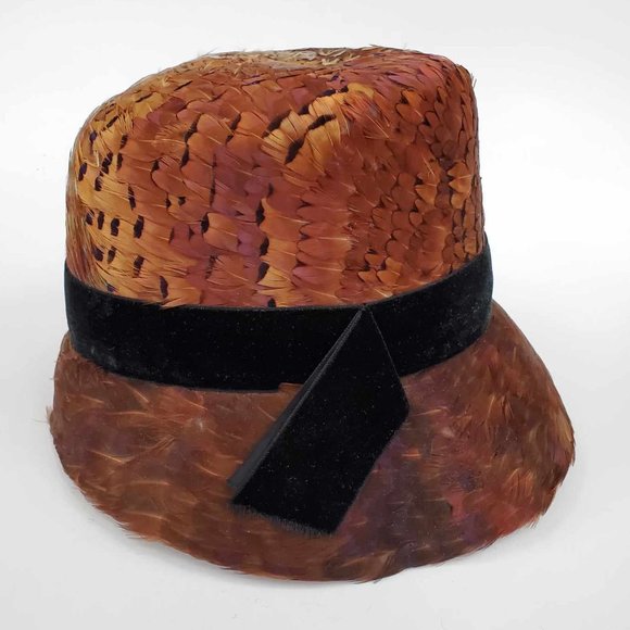 Vintage Henry Pollak MELOSOIE Wool Pheasant Cloche Bucket Gatspy Women's Hat - Picture 1 of 8